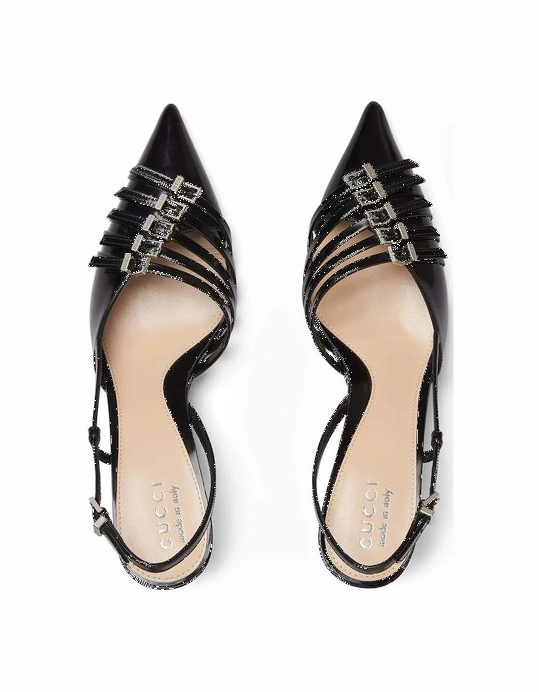 Pointed Toe Leather Mid-Heel Shoes with Buckles Women - Black Pumps