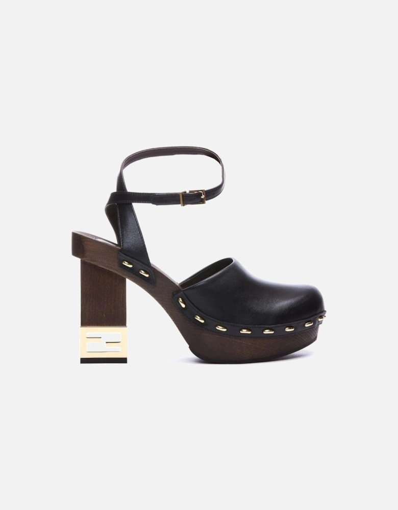 Calf Leather Heeled Round Toe Ankle Buckle Boots Women - Black Pumps