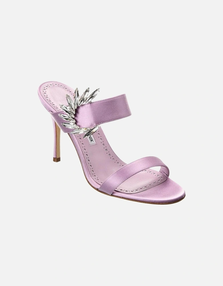 Silk and Leather Crystal Detail Heeled Sandals Women - Purple