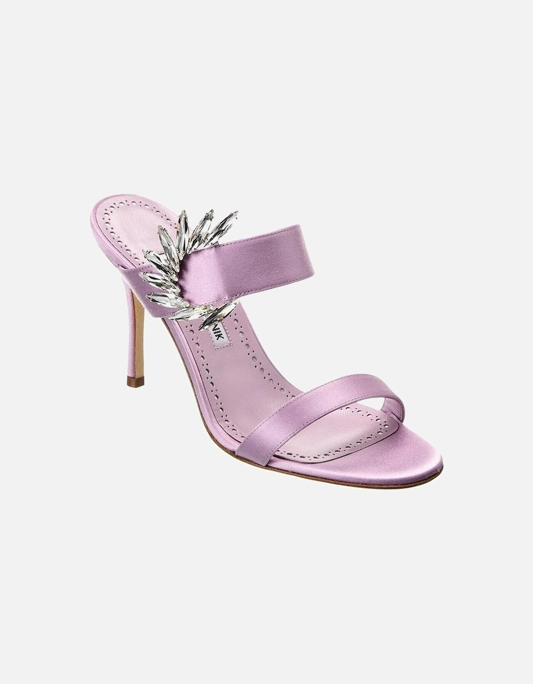 Silk and Leather Crystal Detail Heeled Sandals Women - Purple