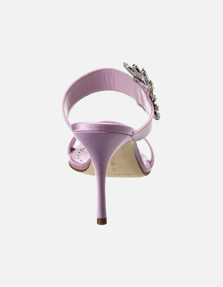 Silk and Leather Crystal Detail Heeled Sandals Women - Purple