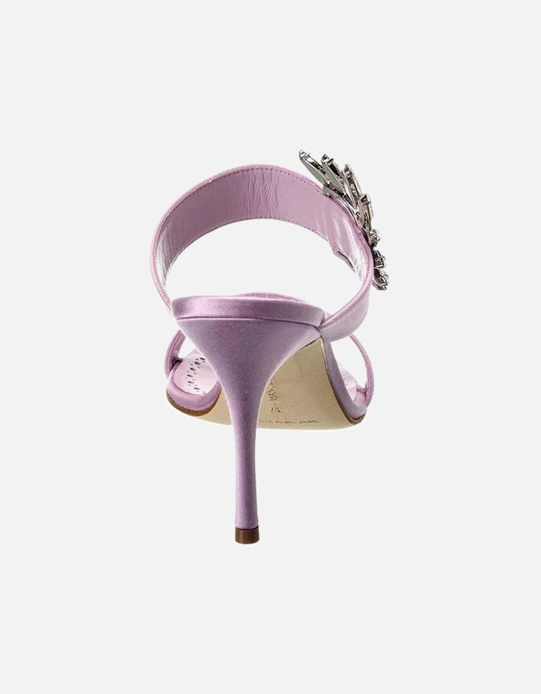 Silk and Leather Crystal Detail Heeled Sandals Women - Purple