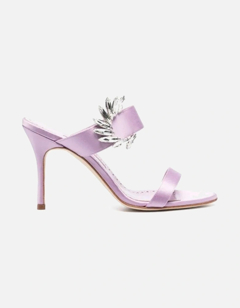Silk and Leather Crystal Detail Heeled Sandals Women - Purple