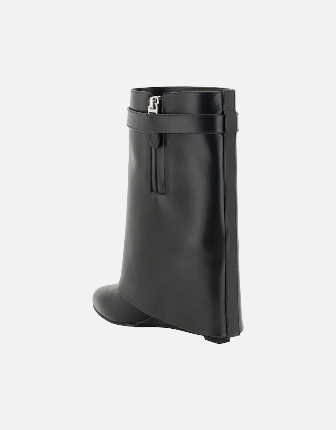 Leather Shark Lock Ankle Boots with Wedge Heel Women - Black