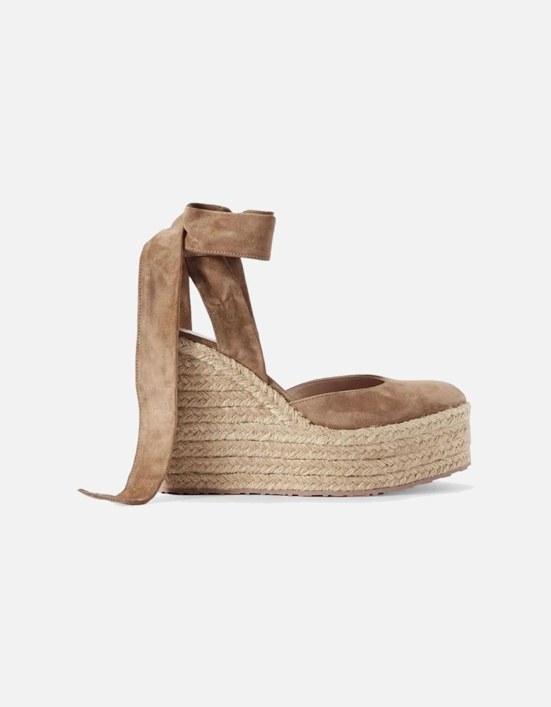 Suede Effect Jute Wedge Ankle Tie Sandals Women - Beige Shoes