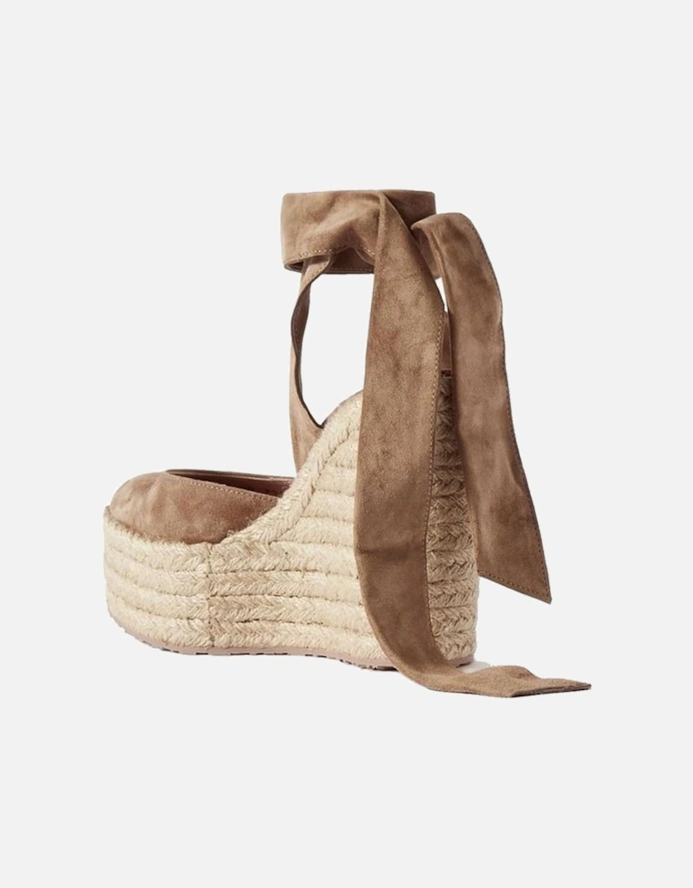 Suede Effect Jute Wedge Ankle Tie Sandals Women - Beige Shoes