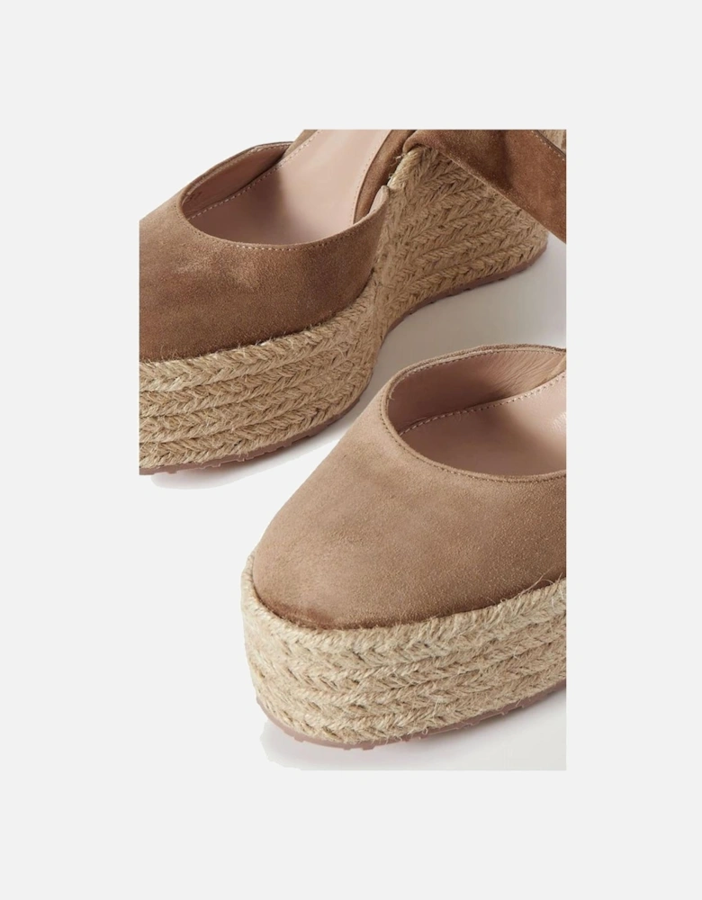 Suede Effect Jute Wedge Ankle Tie Sandals Women - Beige Shoes