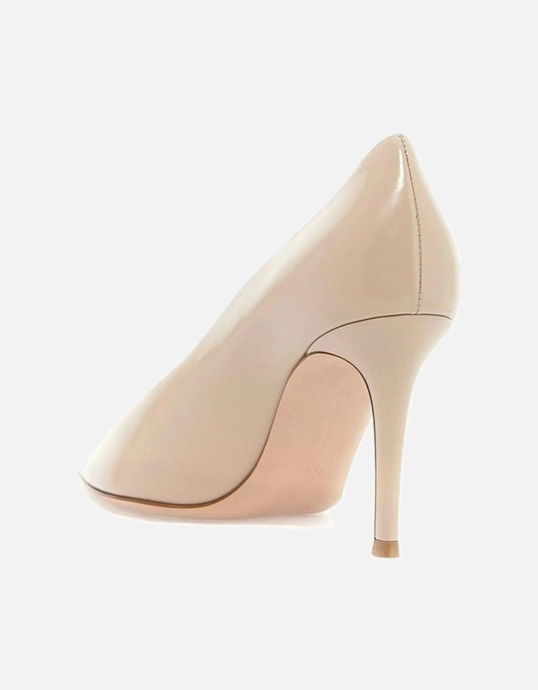 Pointed Toe Slip-On Leather Heeled Shoes Women - Beige Pumps