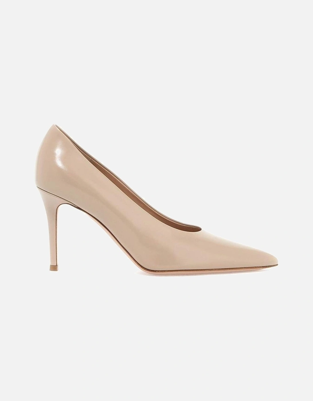 Pointed Toe Slip-On Leather Heeled Shoes Women - Beige Pumps, 5 of 4