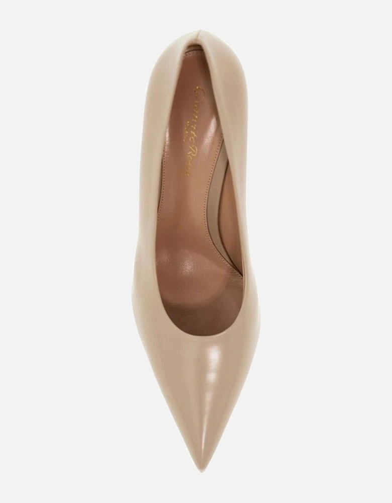 Pointed Toe Slip-On Leather Heeled Shoes Women - Beige Pumps