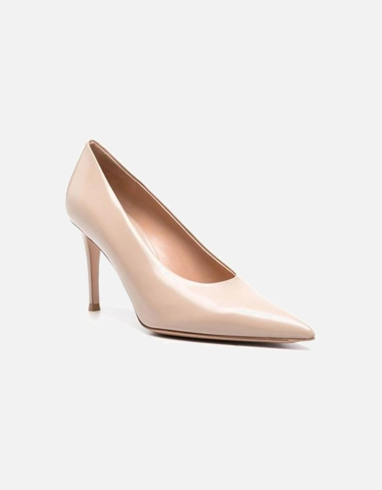 Pointed Toe Slip-On Leather Heeled Shoes Women - Beige Pumps