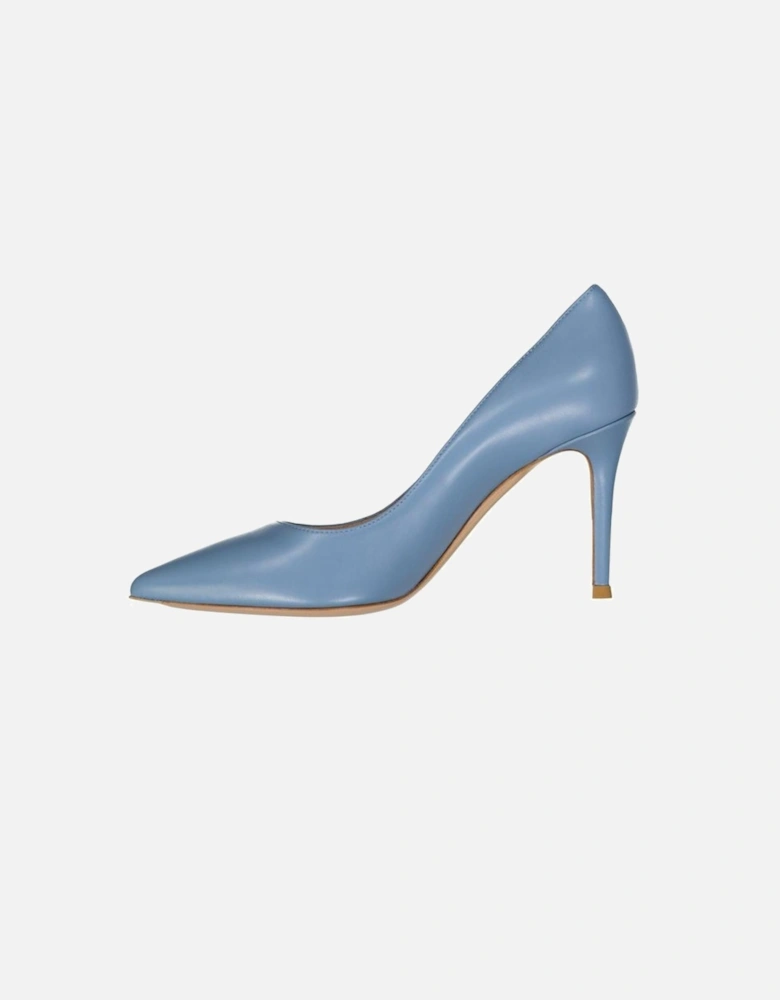 Pointed Toe Leather Heeled Shoes Women - Blue Pumps