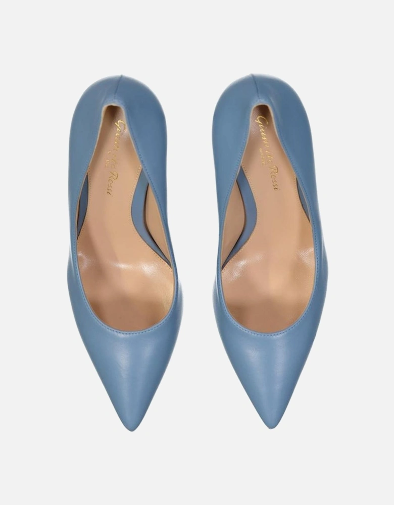 Pointed Toe Leather Heeled Shoes Women - Blue Pumps