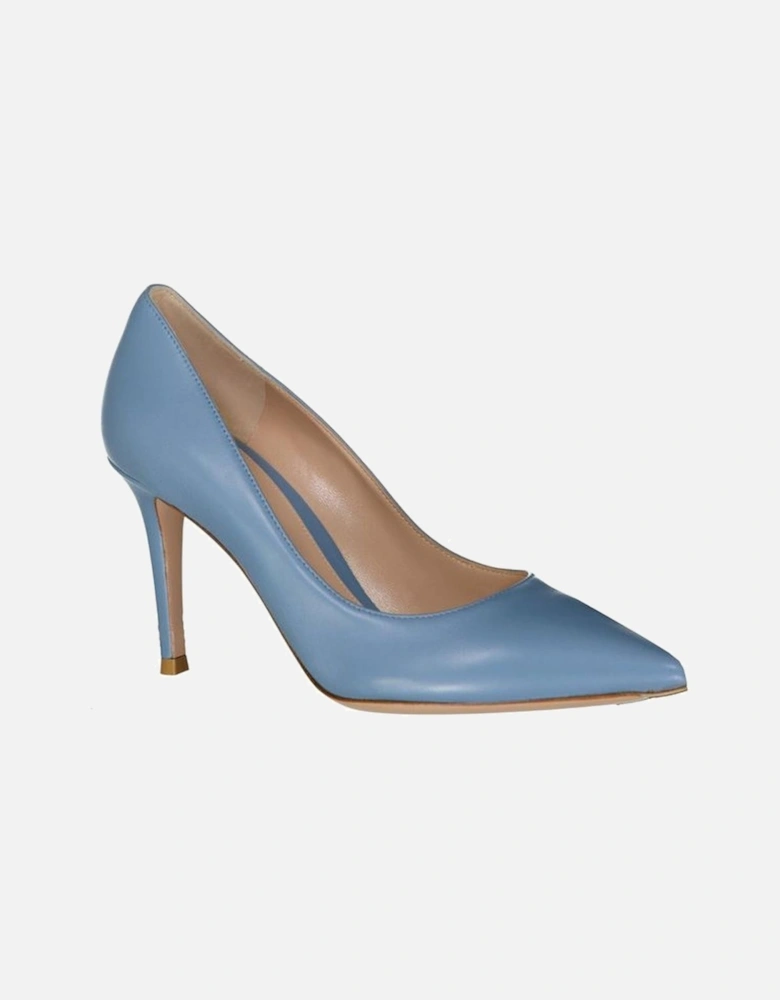 Pointed Toe Leather Heeled Shoes Women - Blue Pumps