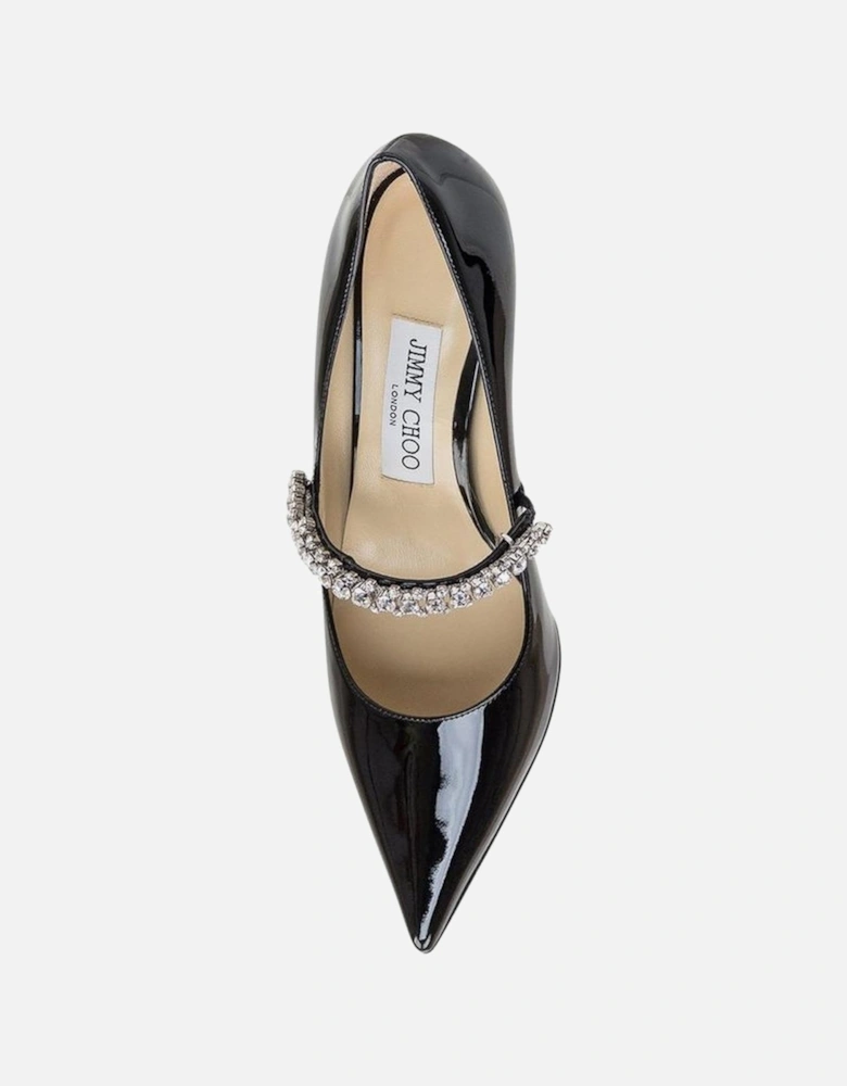 Crystal-Embellished Patent Leather Pointed Toe Heels Women - Black