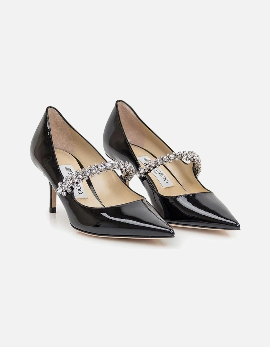Crystal-Embellished Patent Leather Pointed Toe Heels Women - Black