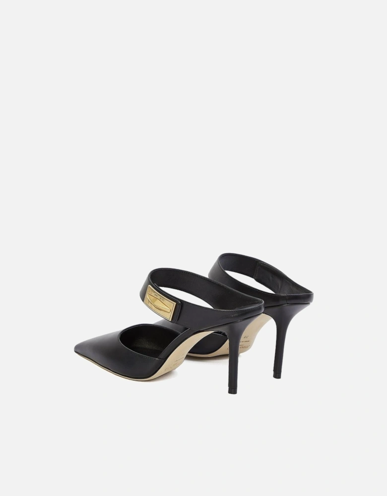 Pointed Toe Leather Mules with Gold Logo Plaque Women - Black Shoes