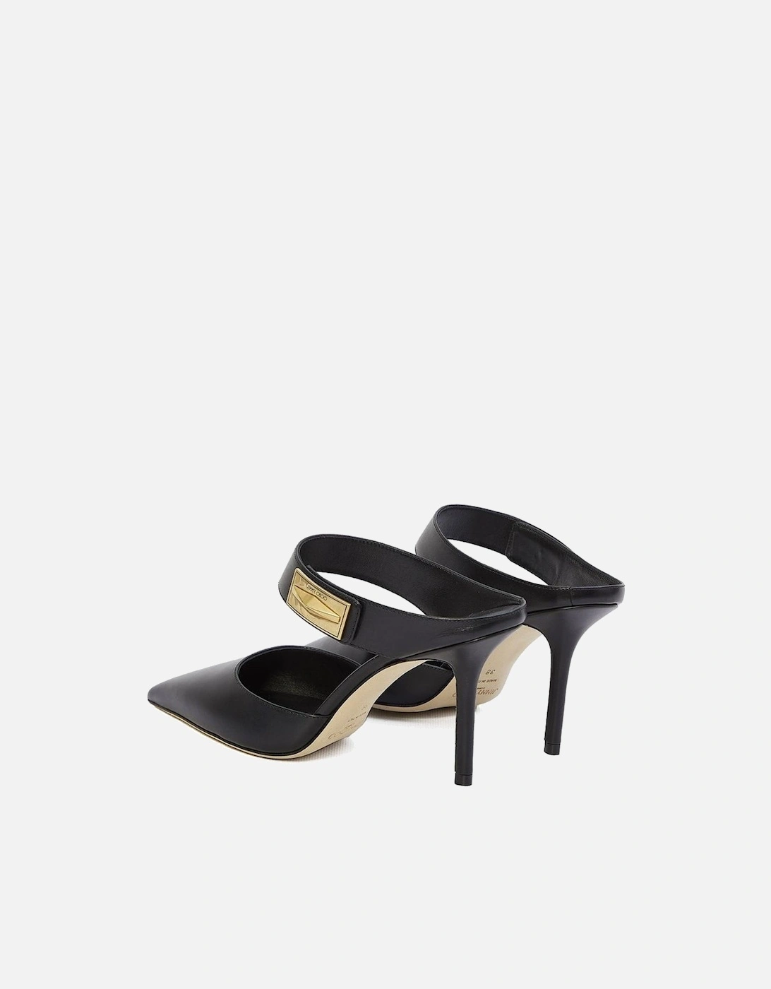Pointed Toe Leather Mules with Gold Logo Plaque Women - Black Shoes