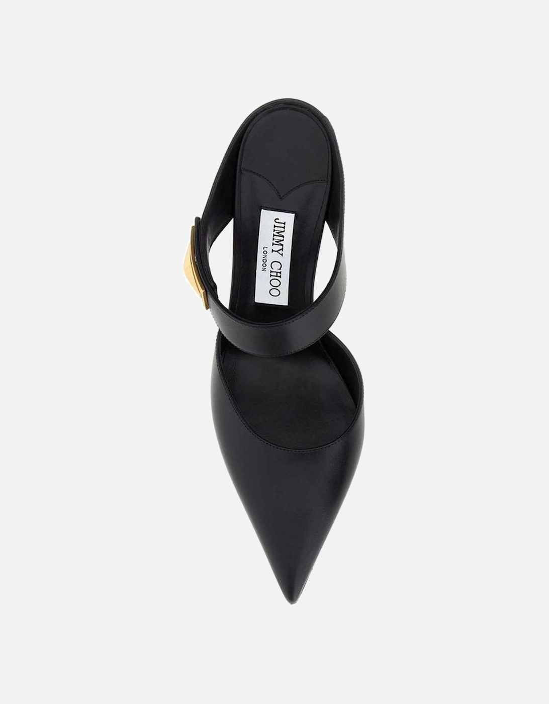 Pointed Toe Leather Mules with Gold Logo Plaque Women - Black Shoes