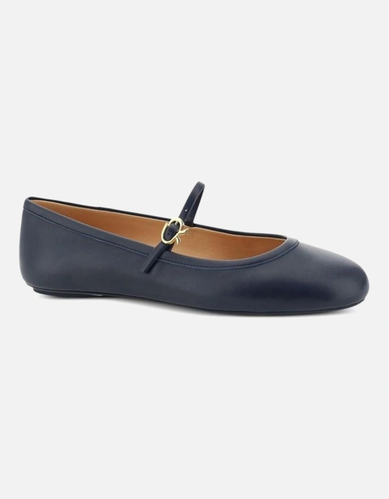 Leather Ankle Strap Round Toe Shoes Women - Blue