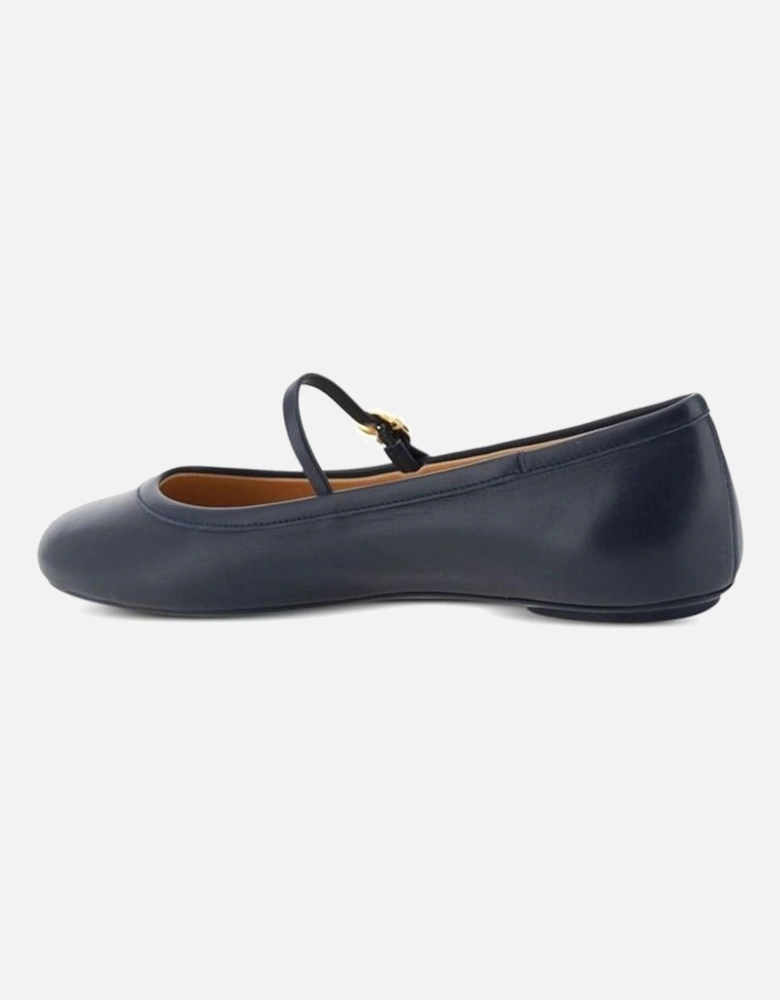 Leather Ankle Strap Round Toe Shoes Women - Blue