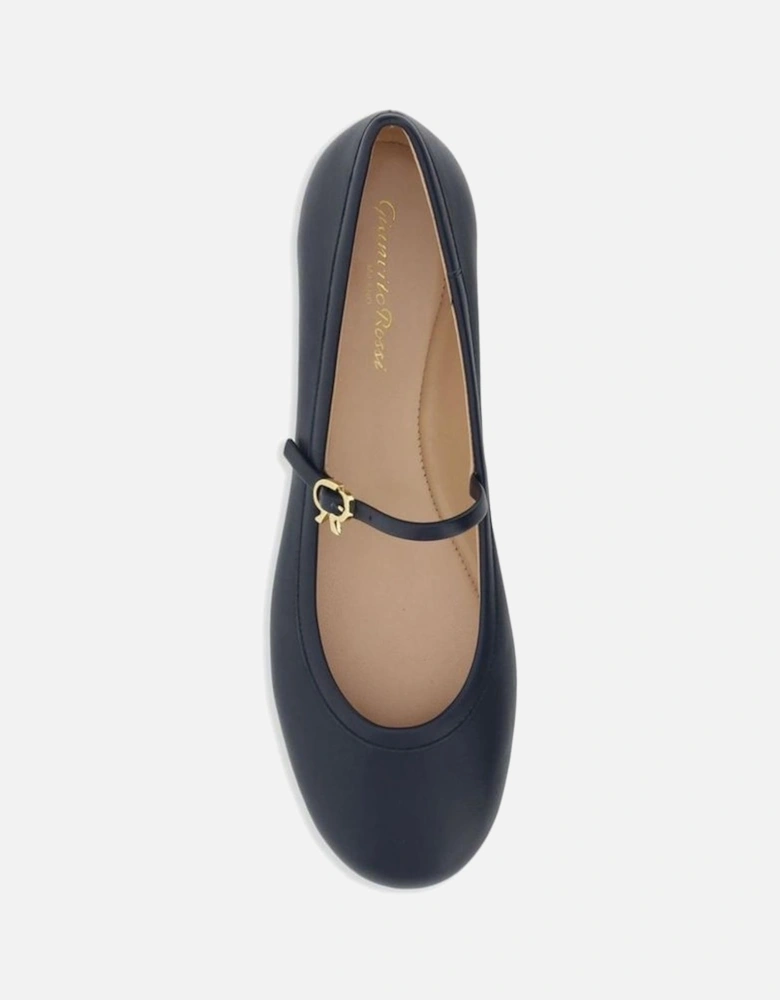Leather Ankle Strap Round Toe Shoes Women - Blue