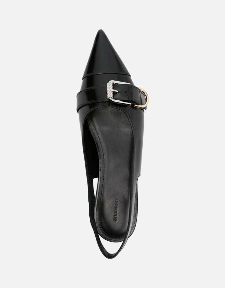 Pointed Toe Leather Strap Heels Women - Black Shoes