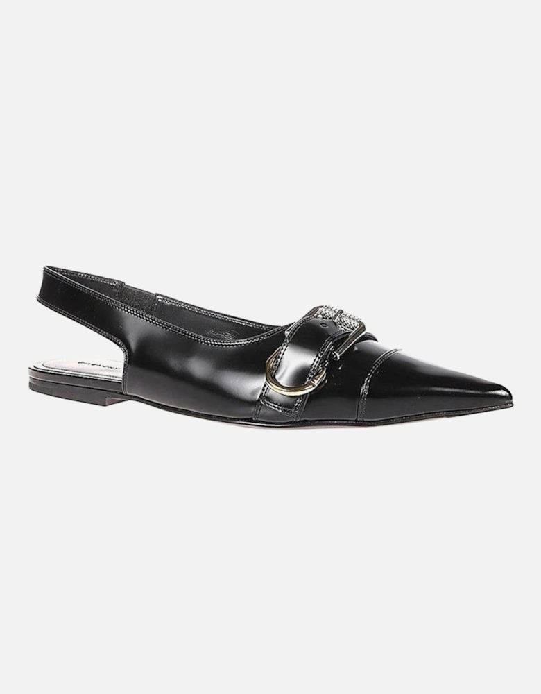 Pointed Toe Leather Strap Heels Women - Black Shoes
