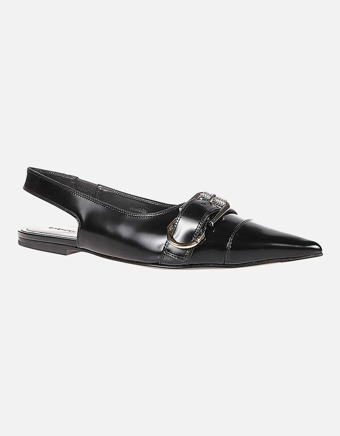 Pointed Toe Leather Strap Heels Women - Black Shoes