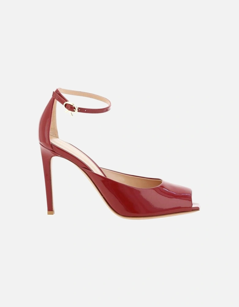 Glossy Leather Square Peep Toe Stiletto Heels Women - Red Pumps