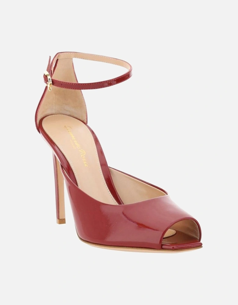 Glossy Leather Square Peep Toe Stiletto Heels Women - Red Pumps