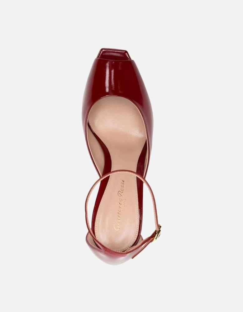 Glossy Leather Square Peep Toe Stiletto Heels Women - Red Pumps