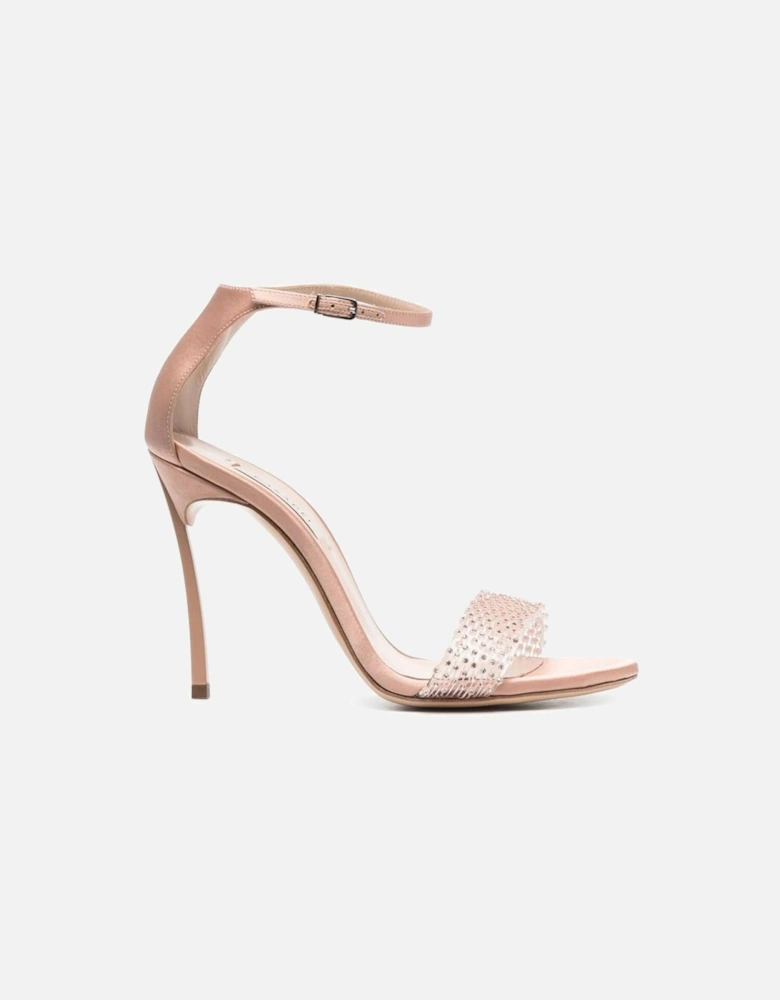 Silk Ankle Strap Heels with Rhinestones Women - Beige Sandals