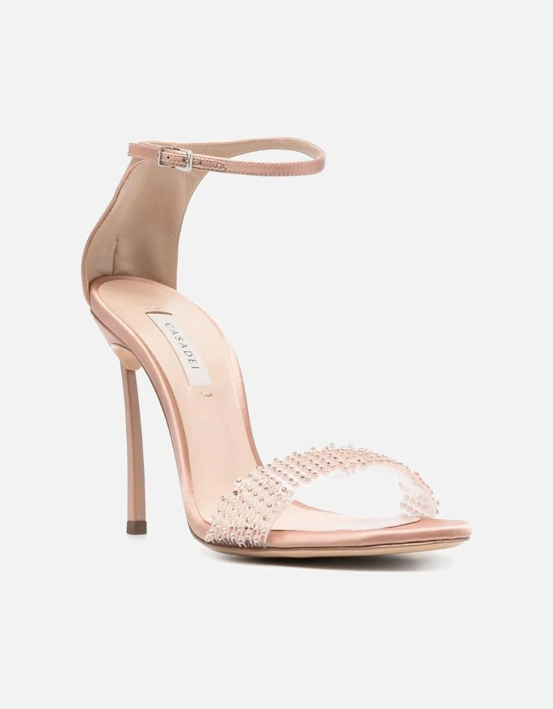 Silk Ankle Strap Heels with Rhinestones Women - Beige Sandals