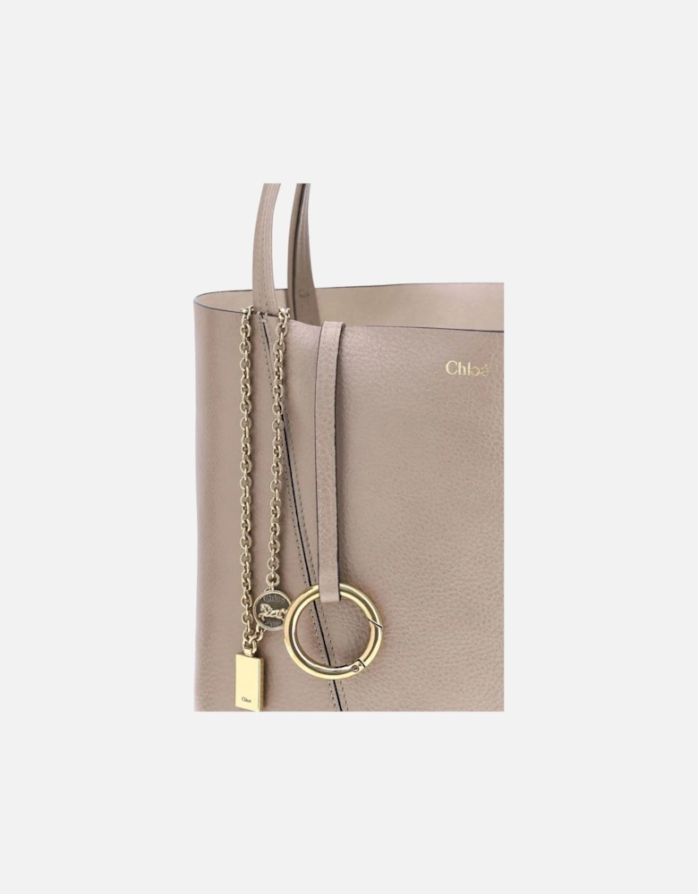 Grained Leather Shoulder Bag with Chain Pendant Women - Gray