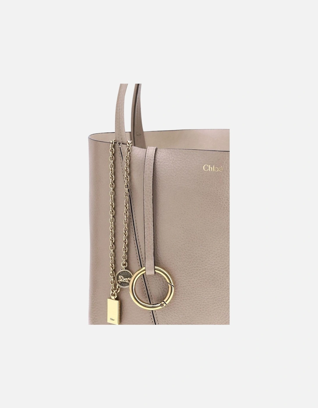 Grained Leather Shoulder Bag with Chain Pendant Women - Gray