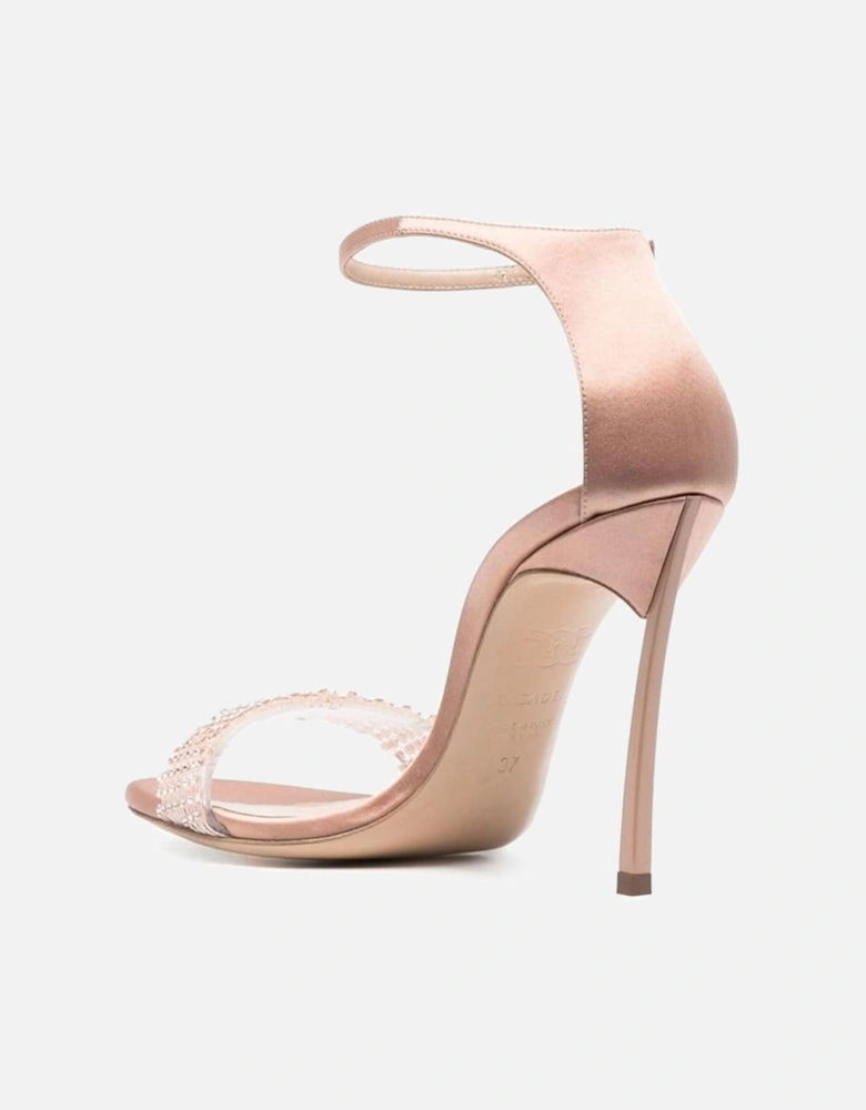 Silk Ankle Strap Heels with Rhinestones Women - Beige Sandals