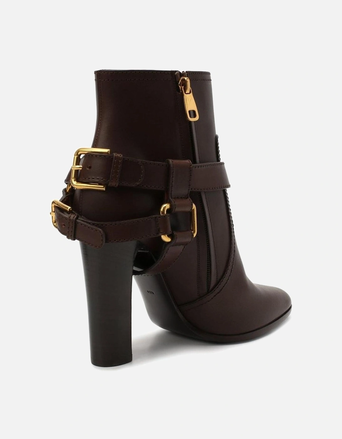 Detachable Tag Leather Heeled Boots Women - Brown