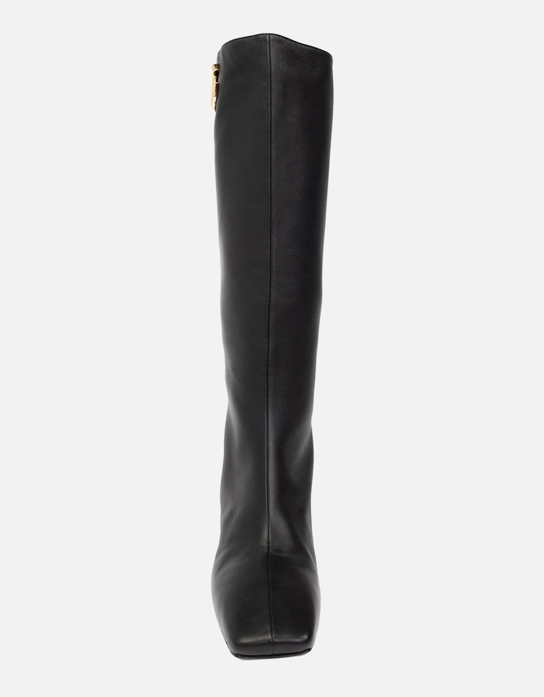 Square Toe Leather Slip-On Heels with Gold Hardware Women - Black