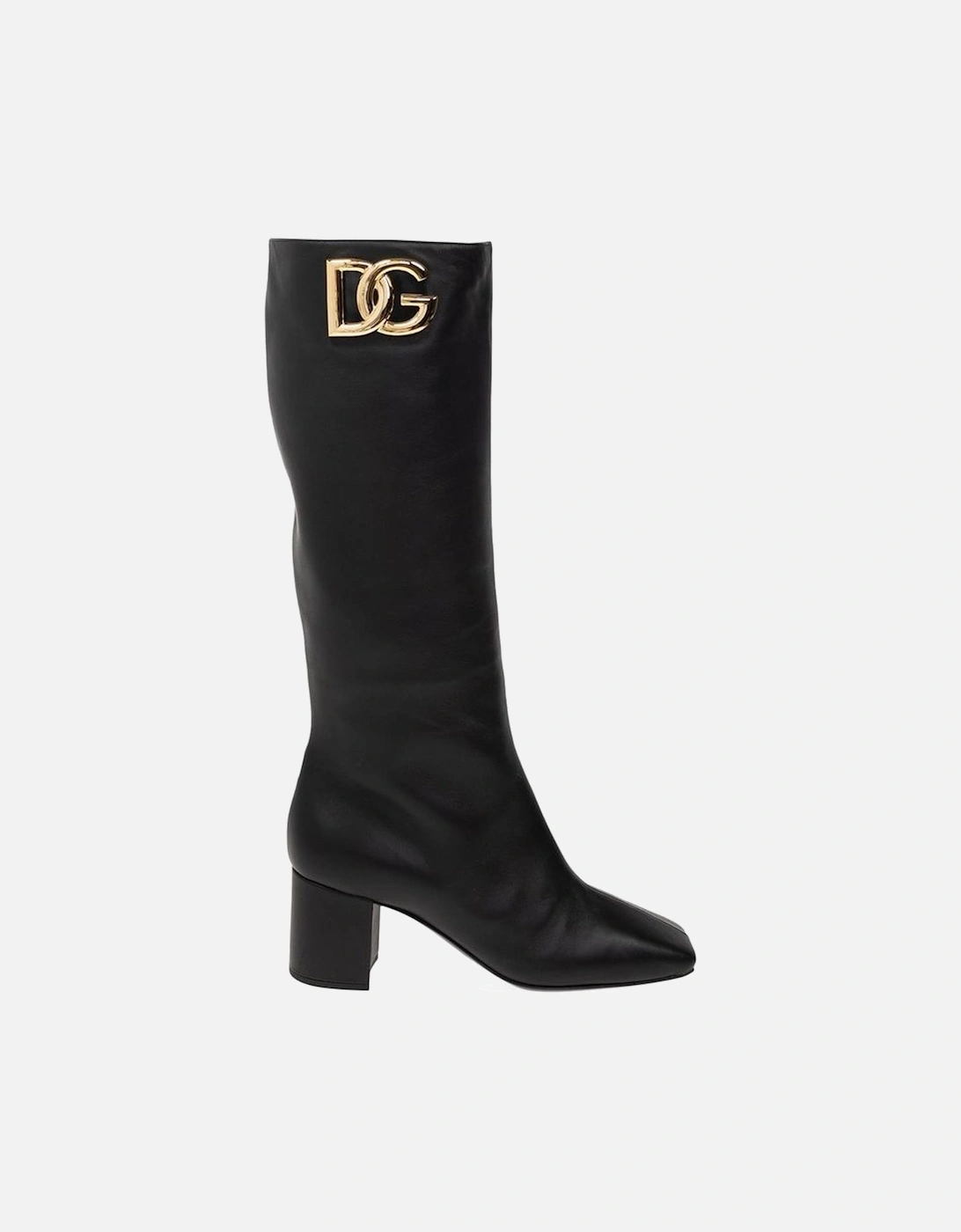 Square Toe Leather Slip-On Heels with Gold Hardware Women - Black, 5 of 4