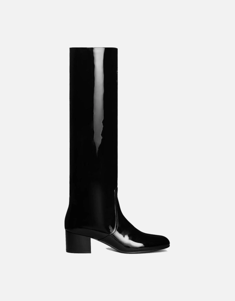 Patent Leather Round Toe Heeled Loafers Women - Black Boots