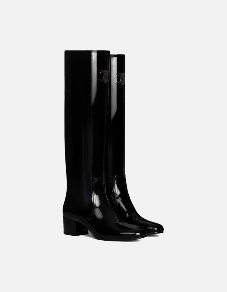 Patent Leather Round Toe Heeled Loafers Women - Black Boots
