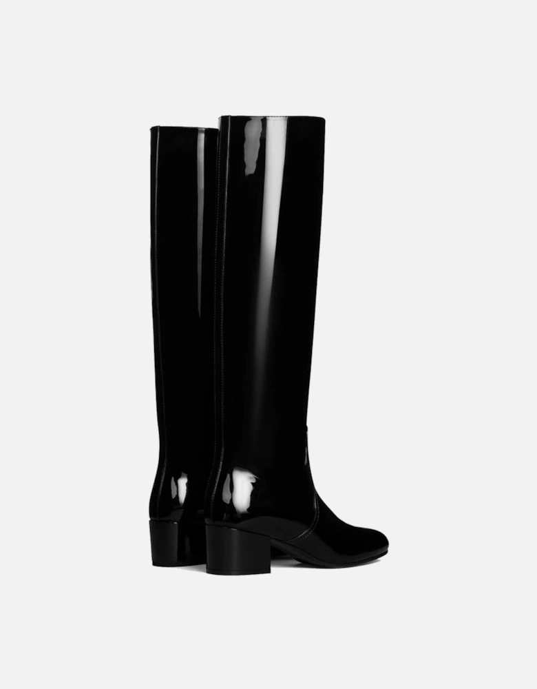 Patent Leather Round Toe Heeled Loafers Women - Black Boots