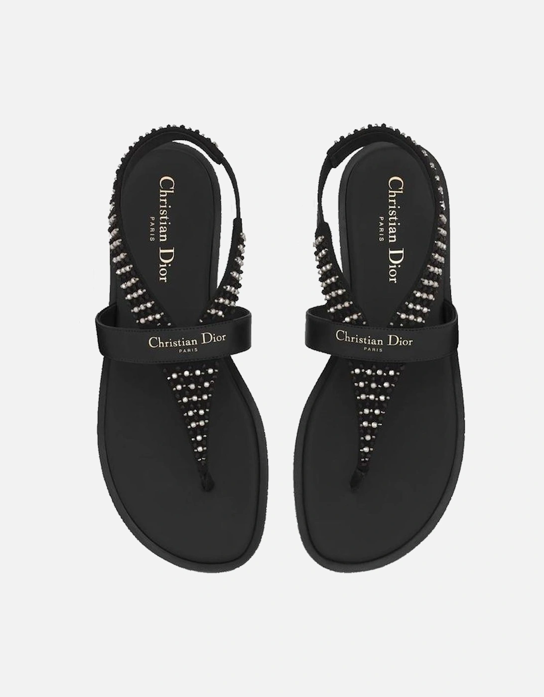 Round Toe Leather Shoes with Resin Pearl Details Women - Black Sandals