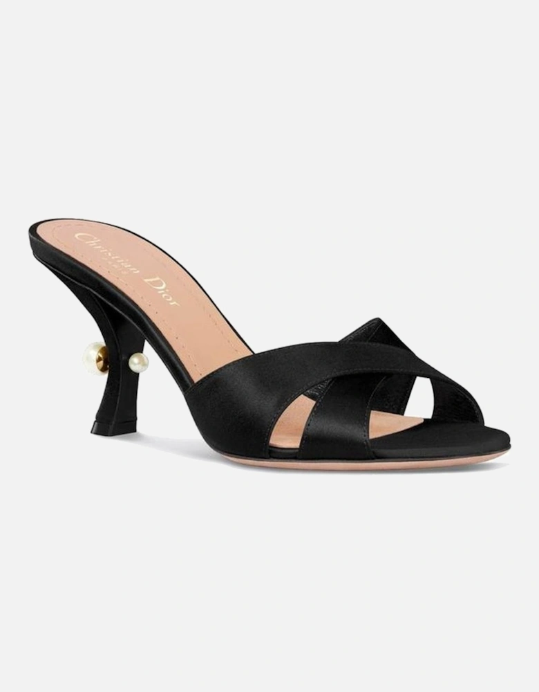 Silk Slip-On Heels with Cut-Out and Decorative Pearls Women - Black