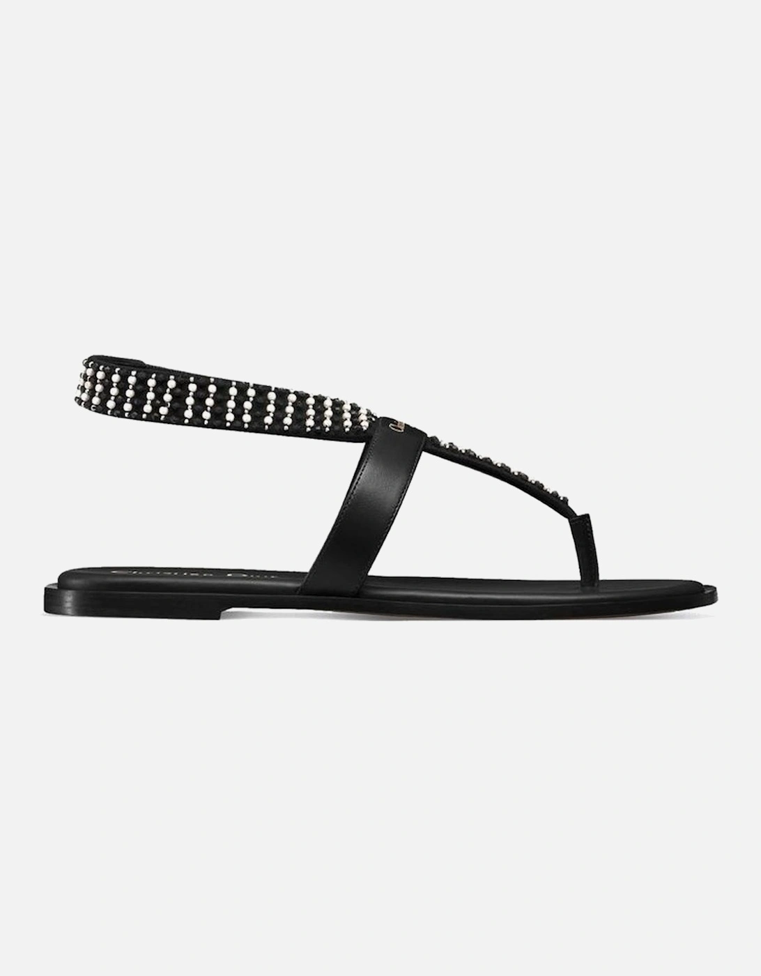Round Toe Leather Shoes with Resin Pearl Details Women - Black Sandals, 4 of 3