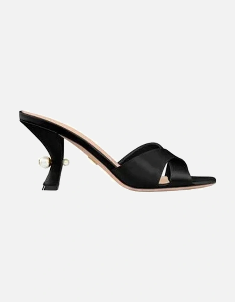 Silk Slip-On Heels with Cut-Out and Decorative Pearls Women - Black