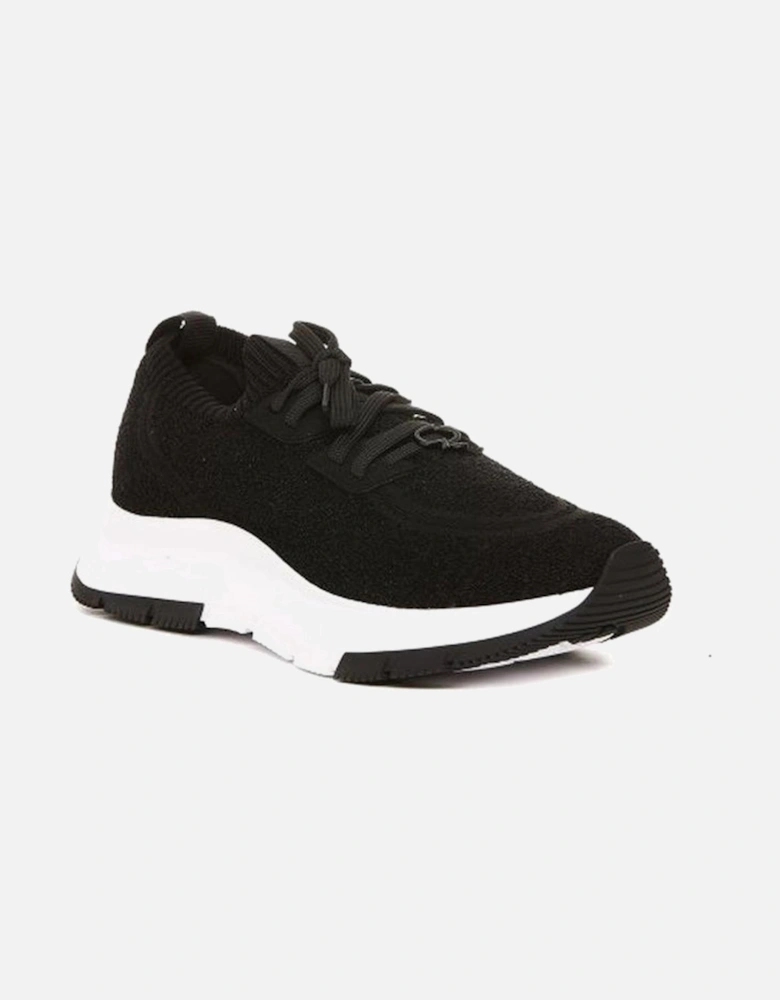 Round Toe Lace-Up Sneakers with Sock Effect Women - Black
