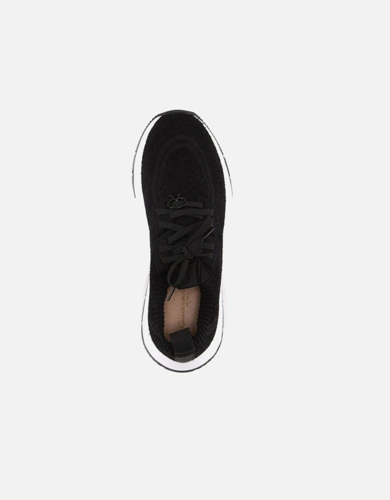 Round Toe Lace-Up Sneakers with Sock Effect Women - Black