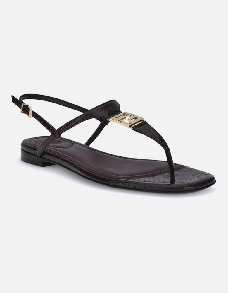 Square-Toed T-Bar Leather Flip-Flops Women - Purple Sandals